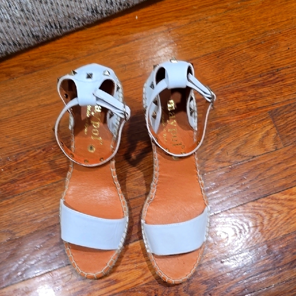 Maypol White Espadrille Wedge Sandals